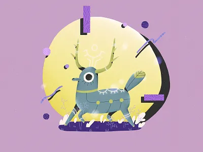 Creature Serie animal animation art artwork characterdesign characters colorfull deer design geometic illustration moon pattern plants scenery sun