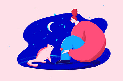 Love for pets art cat digitalart female girl heart home illustration love milkyway moon moonlight night pet pets relationship relax stay home web woman