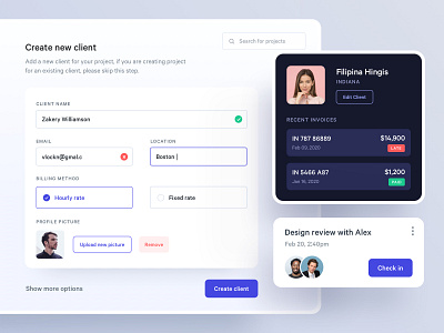 Clients and Meetings app application clients components create dashboard form mobile page profile ui ux