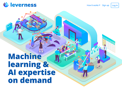 Vector illustration for Machine learning experts site blue branding cartoon colorful design digital flat header illustration main purple site vector website