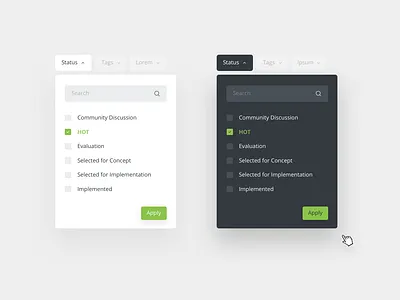 Simple Search Filter button dark mode dropdown filter search select