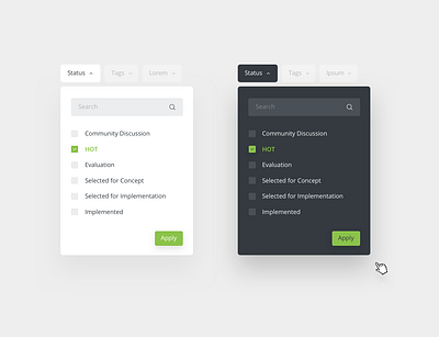Simple Search Filter button dark mode dropdown filter search select