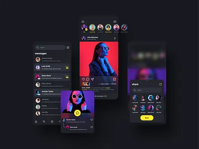 SOCIAL MEDIA UI KIT black theme app app design mobile mobile app mobile app design mobile design mobile ui social social app socialmedia ui ui ux ui kit ui kits uidesign uiux webdesig