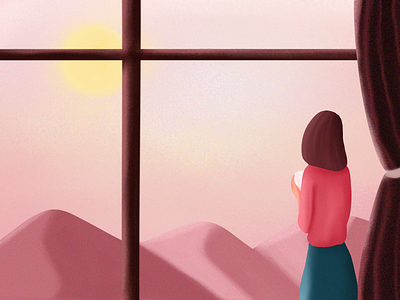 Reminiscing gradient illustration landscape mountains woman portrait