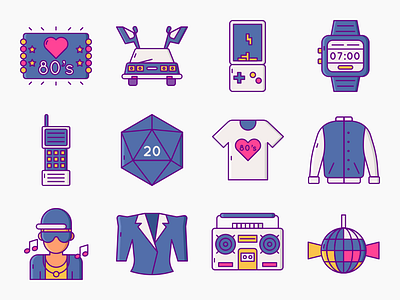 Eighties 80s Nostalgia Icons 80s back to the future delorean design flat icon icon set icons illustration ui ux vector