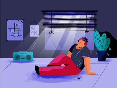 My illustration for Kentha Explainer Video animation character concept design explainer explainervideo flat illustration light moon moonlight motion music musician night room simple song vector video
