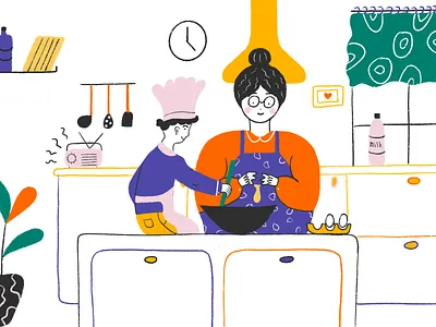 Cooking with grandma alergies cozy eggs family food gradma grandmother home ingredients kitchen milk safety son warmly