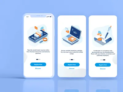 E-learning app onboarding adobe xd app blue colorful design education elearning illustraion learning onboarding online orange photoshop ui ux walkthrough xd