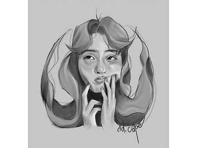 Grey Scale Girl art black and white illustration minimal