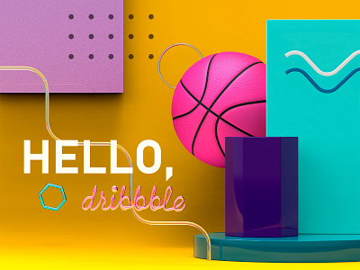 Hello, dribbble 3d 3dmax ball colorful debut figures first shot follow me hello dribbble keyshot lines shapes