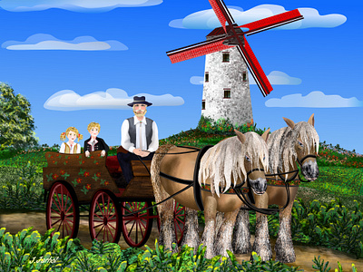 The Danish miller 🇩🇰(swipe for the whole illustration) 😉 bon voyage book illustration children book illustration countryside denmark digital art digital painting flat illustration folk funny illustration horses illustration kids illustration landscape illustration lanscape mill poster art travel illustration vector art vector illustration