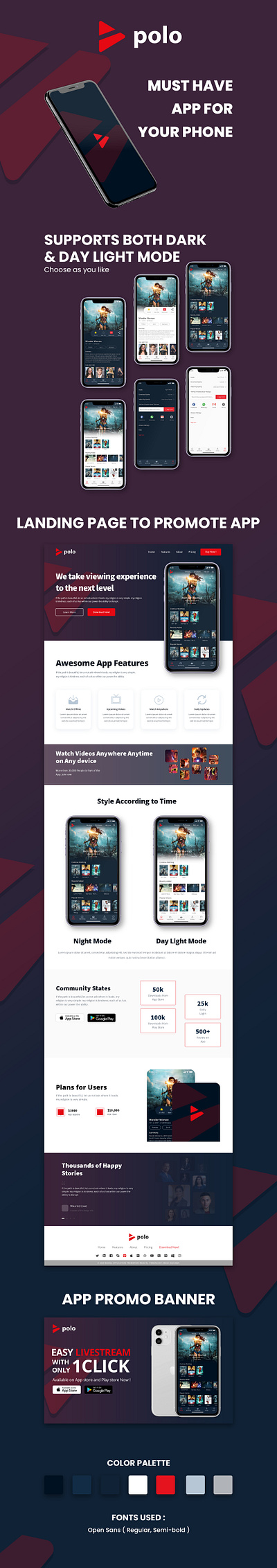 App UI including Promotional Landing page and Banner Design ad banner ad flyer banner design branding clean creative graphic graphic design landing page live marketing mobile app mockup streaming streaming app ui video web website website design