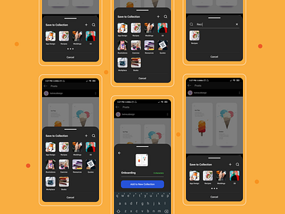 Instagram Add to Collection Redesign add to collection collection dark ui expandable instagram instagramfeature minimal pagination search ui uxdesign uxui