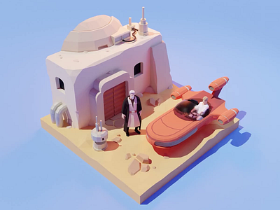 Kenobi 3d animation blender diorama illustration isometric kenobi lowpoly render star wars