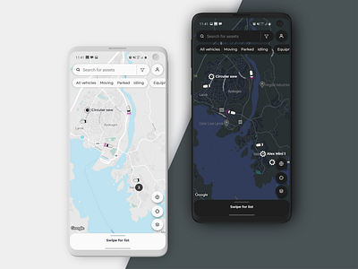 light & dark map ui app dark mode map mobile app ui vehicle