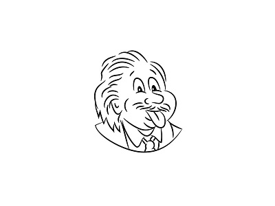 Albert Einstein Sticking Tongue Out Cartoon Black and White caricature cartoon genius nerd nerdy physicist professor researcher scientist tongue