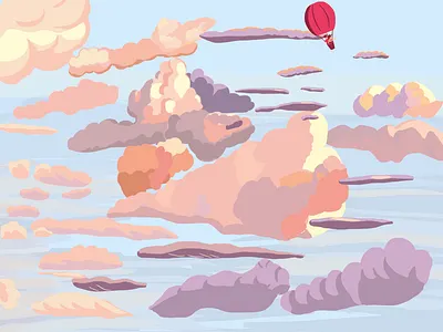 Float Away adventure art balloon children clouds colours editorial fantasy illustration nature pink red scenery sky storybook travel wanderlust