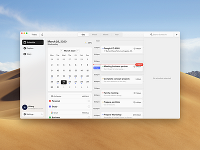 Calendar Concept Application (macOS) app application behance calendar calendar design calendar ui concept concepts dark design event event app events layout light macos macosx platform sketch ui