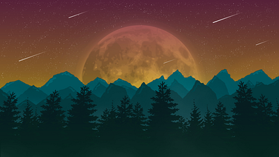 The Shining Moon design hero area illustration landscape landscape illustration mountain mountain landscape night nightsky