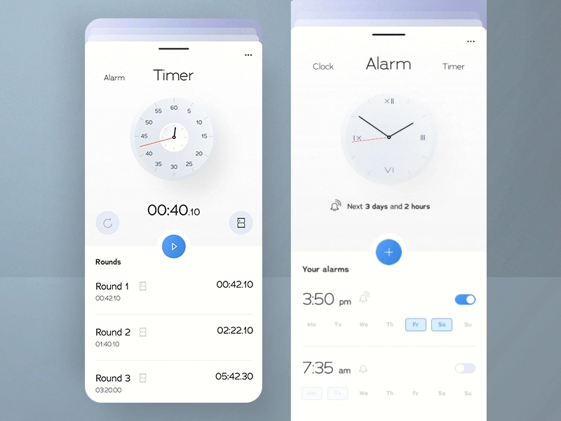 #4 System Clock ⏰ | 99+ Days in the Lab alarm animation clock figma lightmode mobile navigation bar principle slider switch system ui time timer typogaphy