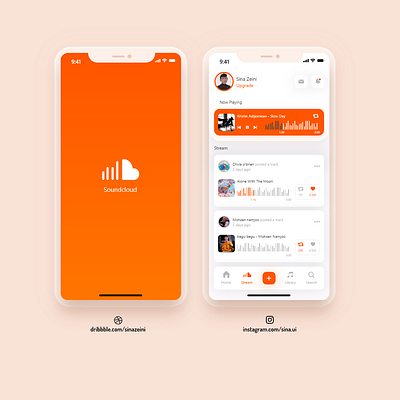 Soundcloud app redesign adobexd app iphonex mobile orange redesign soundcloud ui