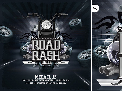 Road Rash Biker Party Flyer biker club dj eve event flyer mechanics party road road rash sound themed