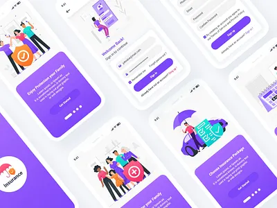 Insurance Mobile App UI Template android colorful family insurance fire insurance health insurance home insurance insurance ios life insurance marine insurance psd template ui ux