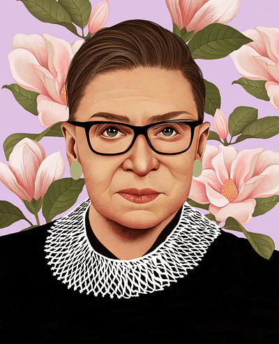 Ruth Bader Ginsberg digital floral folioart illustration mercedes debellard portrait realist