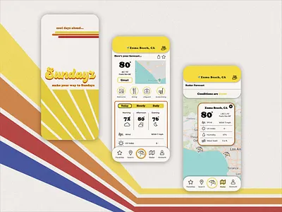 Sundayz : Retro Redesign beach app beach design redesign redesign concept redesign tuesday retro design retro logo sketchapp sundayz ui uidesign uxdesign uxui weatherapp