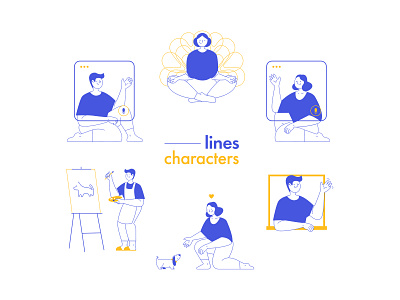 Illustration Set | Clean Flat Design + Minimal Lines adobe illustrator app branding character design color illustration design digital dog flat art icons illustration lines people people illustration pet product set ui illustration vector web