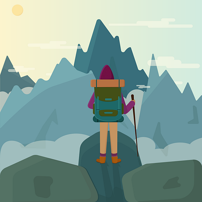 Adventures begin adobe illustrator adventure branding flat girl illustration logo mountain mountains tracking travel typography vector