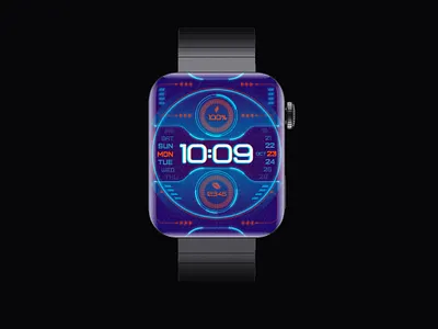 Technology neon cyberpunk illustration neon light number purple smartwatch technology vector watch watchface