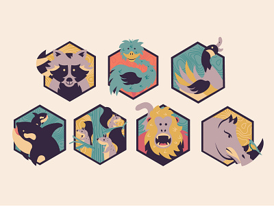 Animal Badges animal crossing badge emu howler monkey killer whale racoon rhino squirrel swan whale