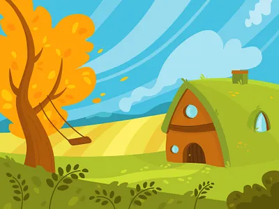 Countryside art grass illustration landscape vector village