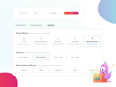 Alerts / Notification Settings alerts app ui clean ecommerce form minimal mobile modal modern responsive shopping simple ux ux design uxdesign web design