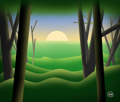 Forest design forest illustration sunset trees woods