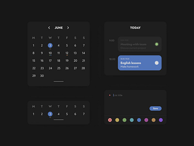 Daily UI 038 / Calendar app calendar configurator dailyui dailyui038 dailyuichallenge dark dark app dark theme dark ui design mobile mobile design phone product design shedule task task manager ui ux