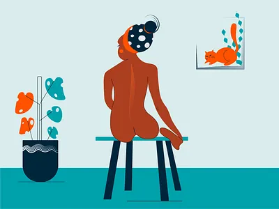 Woman 2d cat character character design illustrator plants pose scarf sketch texture vector vector illustration woman woman illustration