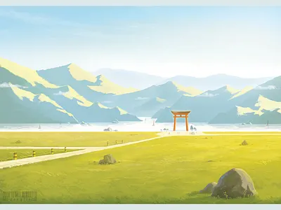 Torii on a river digital painting