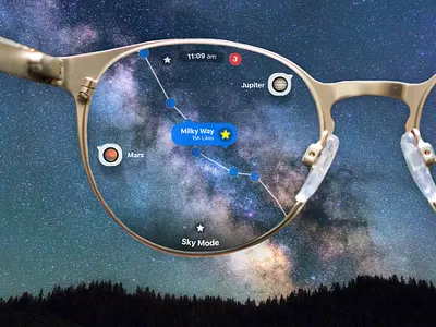 Apple Glass - Night Sky mode with AR apple appleglass appleglasses augmentedreality concept design iglass ios ios14 iphone iphone12 ui ux