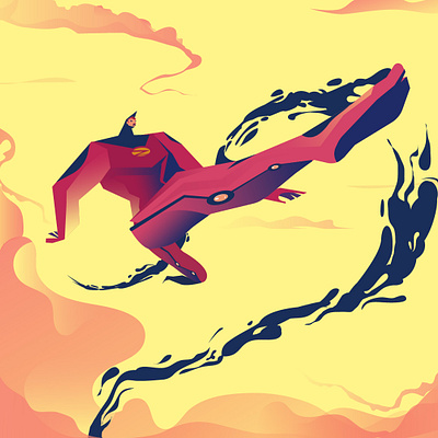 justice hero 2d adobe illustrator character design colors dribbblers dribble fighter gradient illustration ink liquid perspective sky superhero vector