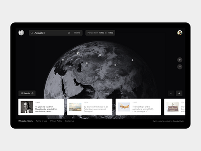Wikipedia History Concept black concept design line desktop app dlboost interactive map interface map search timeline ui ux webdesign wikipedia