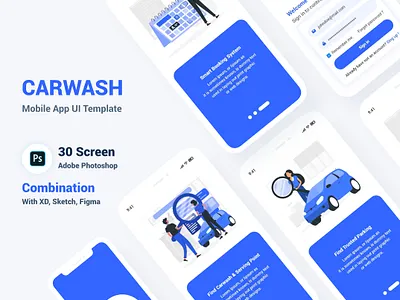 Car Wash Mobile App UI Template appointment automobiles booking car car washing app carwash creative dark full app garage modern parking psd vehicle wash washing