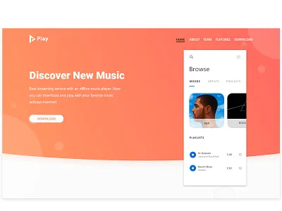 music app landing page