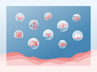 Marine badges for environmental project proposal badgedesign badges coral reef eco environment figma graphics icon illustration marine life sea