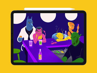 Last Call - iPad Illustration aliens bar bartender beer brewery dog illustration ipad ipad pro last call sketch