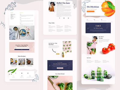 Dietitian Template Design for Divi 2020 trend calories clean dietitian divi elegant themes exercise food gradient graphics health illustration layout minimal template typography ui ux website wordpress