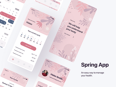 Spring App - women’s health tracker | Mobile App app calendar cycle female female health girl health health app health care healthcare ios onboarding period period tracker pink stats tracker user screen women women health