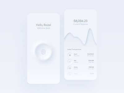 Banking App Light Mode app app design concept fingerprint hello dribbble light neumorphic neumorphism ui uiux ux