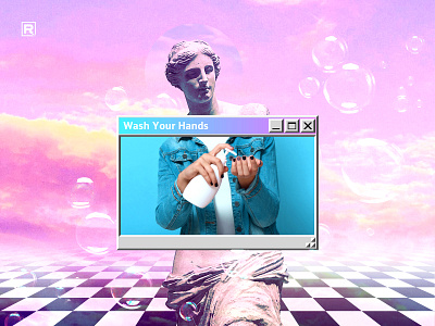 An Aesthetic Reminder aesthetic aestheticism art bubbles classic clouds graphic design greek photoshop redhype retro soap statue vaporwave venus venus de milo wash your hands windows 95